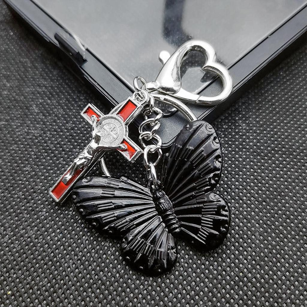 Heart/Skull Butterfly Key Ring Purse Decoration Handmade Metal Keychain Fashionable Women Girls Handbag Accessory