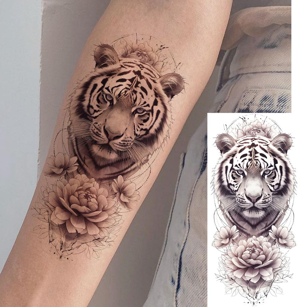 1 Sheet Sketch Flower Animals Temporary Tattoos For Women Long Lasting Waterproof Elephant Turtle Fake Tattoo Body Art Stickers