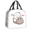 Custom Peach And Goma Mochi Cat Cuddling Thermal Insulated Lunch Bags Women Resuable Lunch Tote for School Storage Food Box