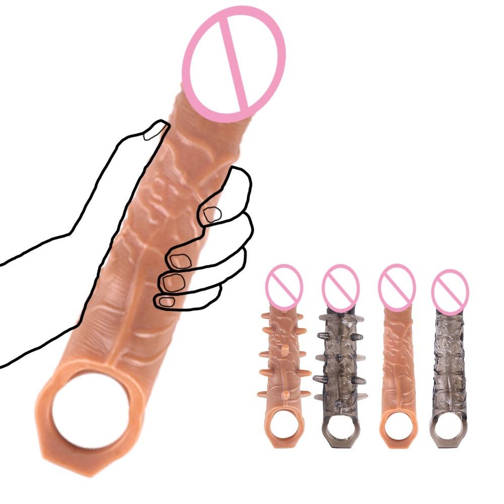 Simulation Penis Sets No. plus-Sized Barbed Exotic Condom Sex Toys Vibrating Penis Silicone Crystal Cover