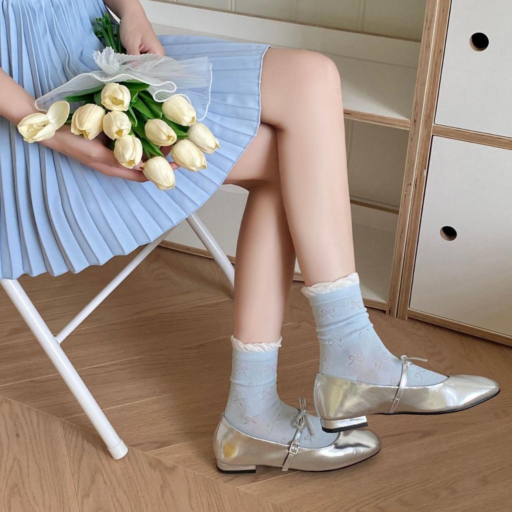 Boneless Socks, Women'S Thin Hollow Tube Socks, Bow Ballet Style Women'S Socks, Bubble Mouth Lace Piles Of Socks