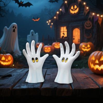 1 par handstatyer, gotiska halloweenskulpturer i harts, läskiga ögonskulpturer, skräckbordsdekorationer, spökhusdekorationer, kuslig hand