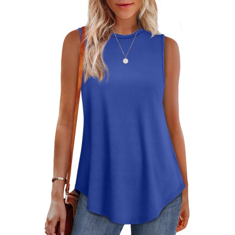 Spring and Summer Solid Color Round Neck Loose Sleeveless Casual T-shirt