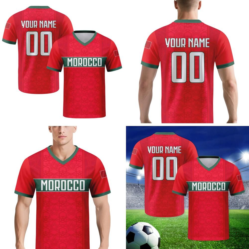Wholesale Price Custom Name Factory Sale Personalized Morocco Football Jersey V-Neck Soccer National Team Shirt