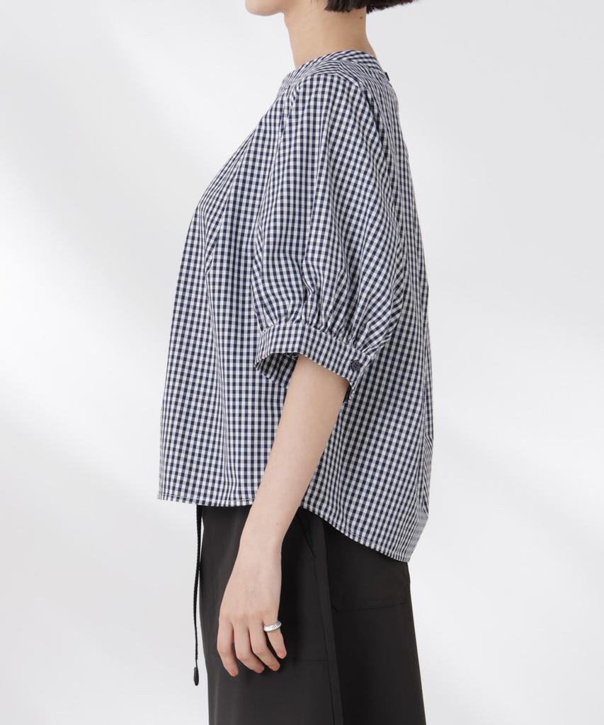 Nano Universe Volume Sleeve Tuck Size F Pattern Women's Blouse, (360cm), 1, 673-5121326
