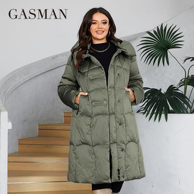GASMAN 2024 Women's Winter Down Jacket  Long Classic Design Zipper Pocket Women Solid Color Coat Leisure Plus Size Parkas 88599