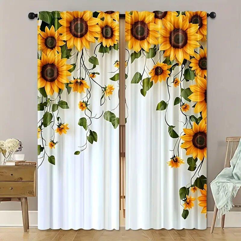 

2Pcs- Sunflower Style - Pole Bag Curtains, Bedroom And Kitchen Decoration, Home Decoration, Living Room Decoration 14Wx39L(35x100CM)x2&Rod Pocket
