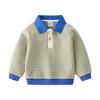Autumn New Boys' Striped Lapel Navy Sweater, Two-color Fashionable Casual Pullover and Two-button Coat