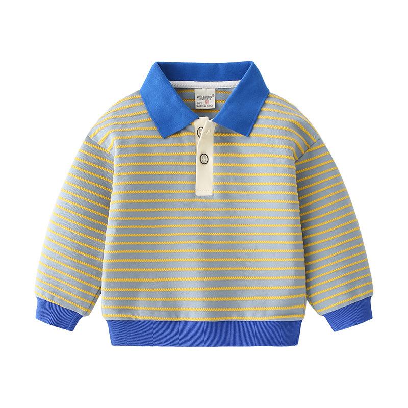 Autumn New Boys' Striped Lapel Navy Sweater, Two-color Fashionable Casual Pullover and Two-button Coat