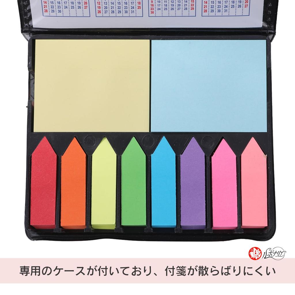 Lubonarie Sticky Large Capacity Set of 12 with Dedicated Office Supplies 12 Notes, Designs, Case, (Colorful Colors)