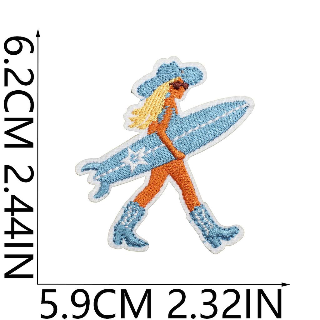 Blue Theme Embroidery Cloth Sticker, Surf Girl Patch Sticker, Wave Hermit Crab Computer Embroidery Label, Shell Chapter Sticker