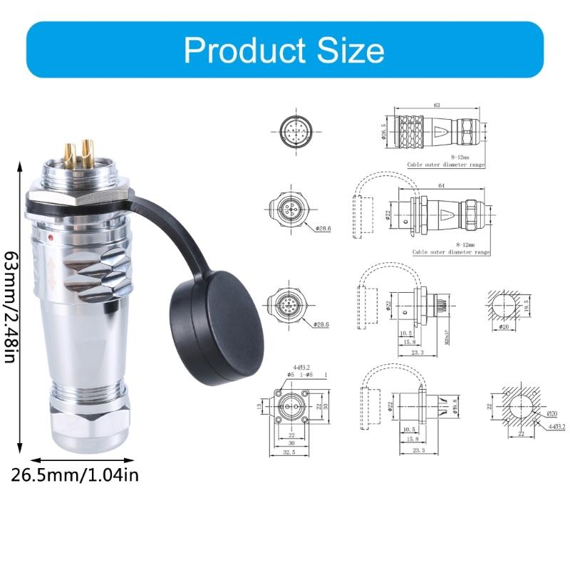 SF2010 Waterproof Industrial Connector SF2012 Female Plug & Male Socket IP67 2Pin to 12Pin For 20mm Panel Mount
