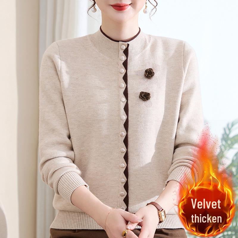 

Women s Plus Velvet Thick Warm Knitted Mid-Collar Top - Fashionable Casual Winter Base Layer for Middle-Aged & Elderly Ladies 5XL (140-155 jin)