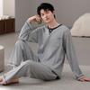 Pajamas Men'S Spring And Autumn Waffle Cotton Long Sleeve Autumn Cotton Large Size Casual Loungewear Set