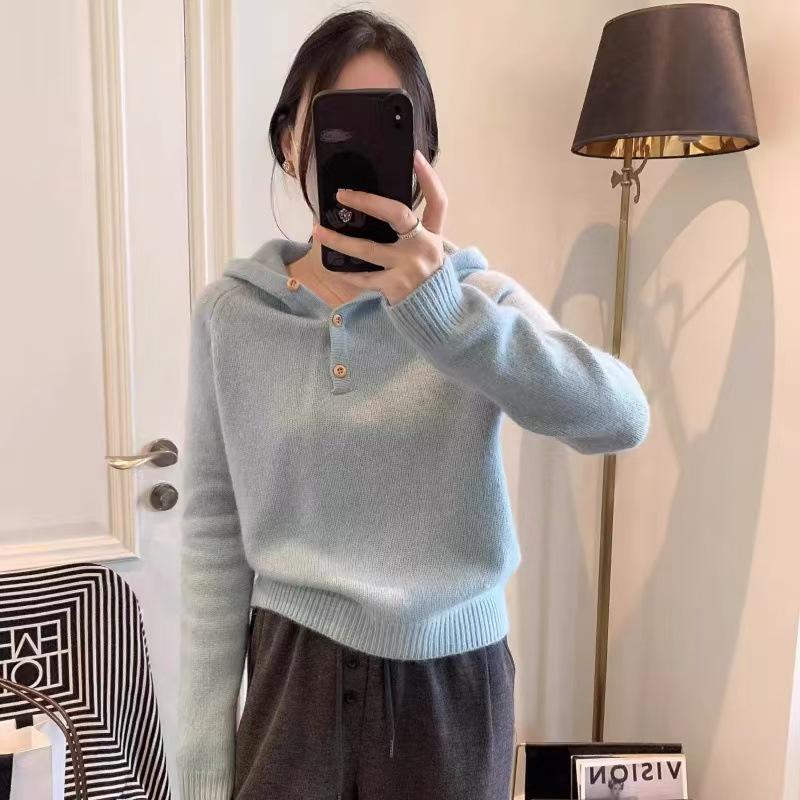 Women's Striped Hooded Wool Sweater for Autumn/Winter - Loose Knit Layering Top