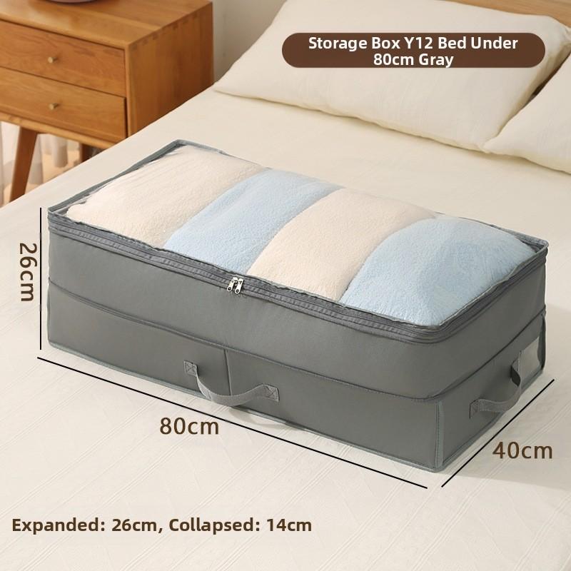 Large Foldable Expandable Storage Box with Lid Under Bed Organizer Fabric Box with Transparent Dust Cover and Portable Handles