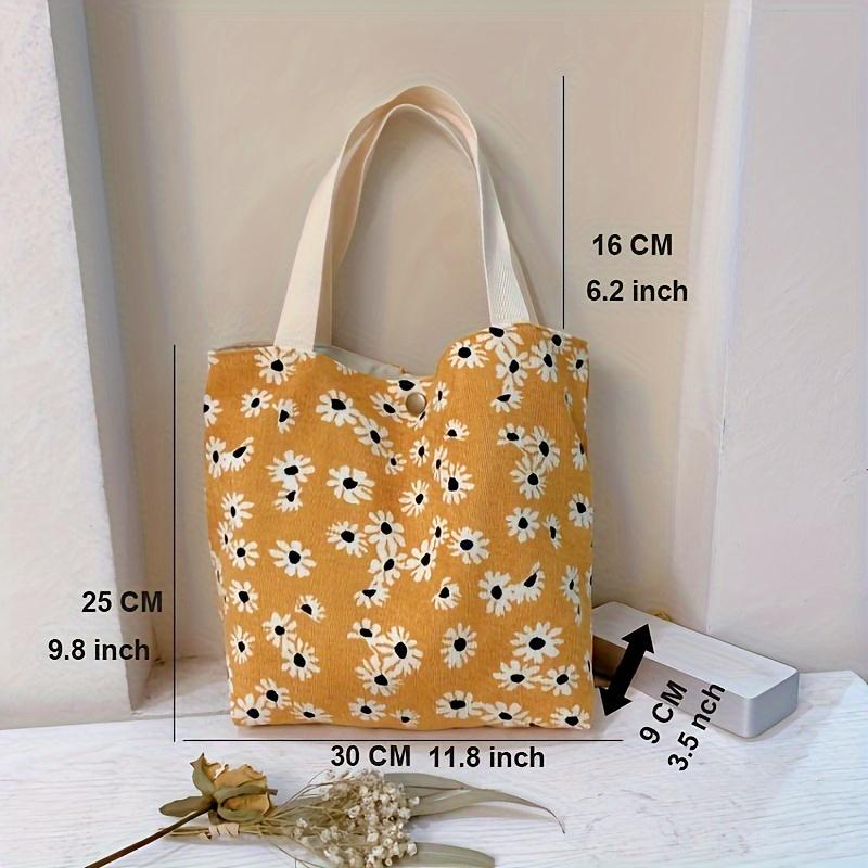 Women's Girls' Work Bag Tote Corduroy Daily small green flowers Corduroy Blue Daisy Portable Corduroy Red Rose Portable
