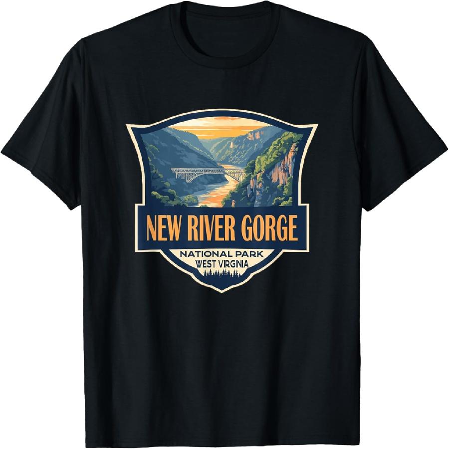 New River Gorge National Park Illustration Retro Badge T-Shirt S