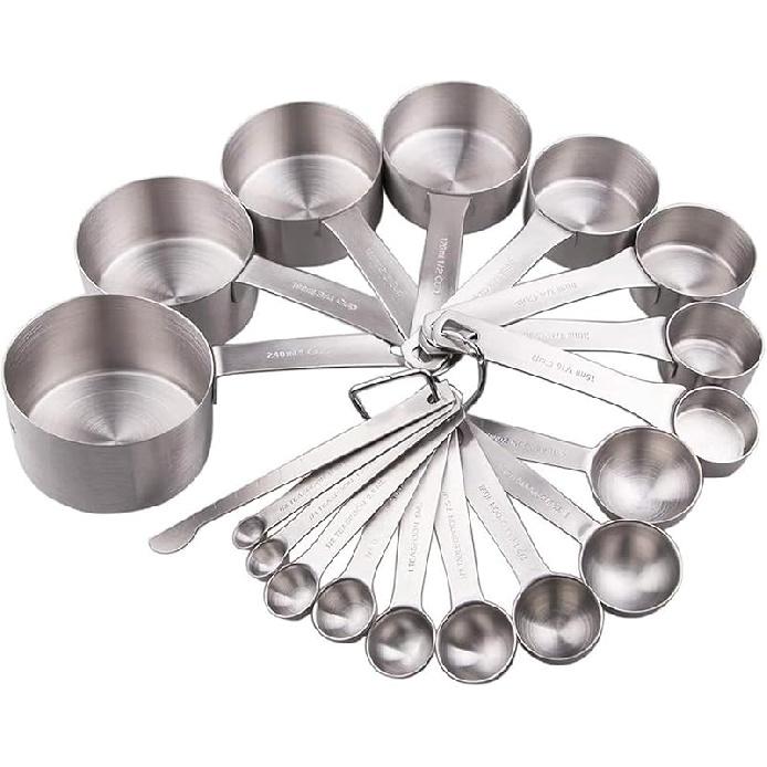 Smithcraft Measuring Cups and Spoons Set 18, Stainless Steel Measuring Cups and Spoons Set, 18/8(304) Steel Heavy Duty 8 Measuring Cups & 9 Measuring