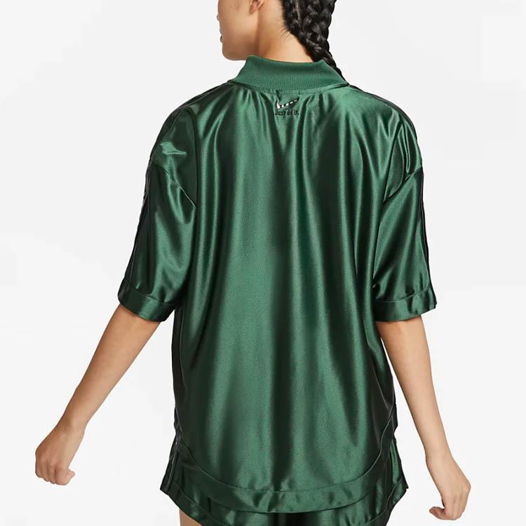 Nike Sportswear Solid Color Baseball Collar Short Sleeve Shirt Women Tops Spruce-Green FQ0700-323