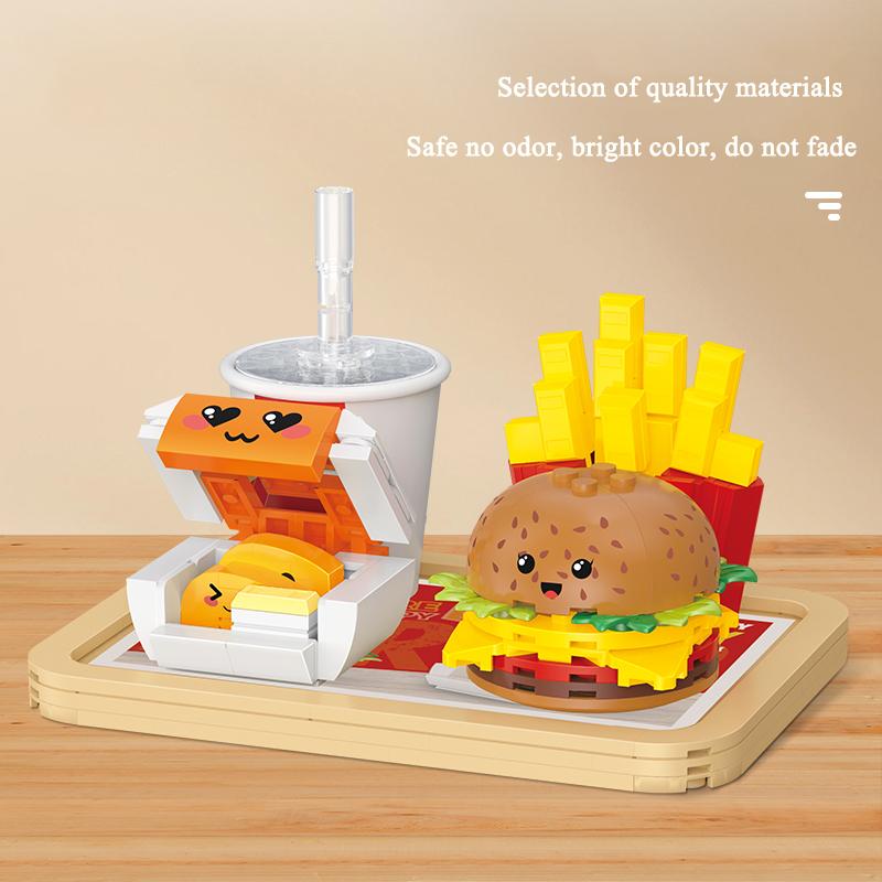 261PCS Fast Food Set Building Blocks Mini Bricks Hamburger Fries Chicken Nuggets Models Kids Kitchen Toys