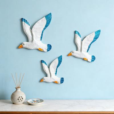 3 Peças Gaivotas Costeiras Decoração de Parede Náutica Resina Pássaros Marinhos Placas de Parede Escultura de Pendurar na Parede do Oceano para Sala de Estar Bar Café Decoração de Casa