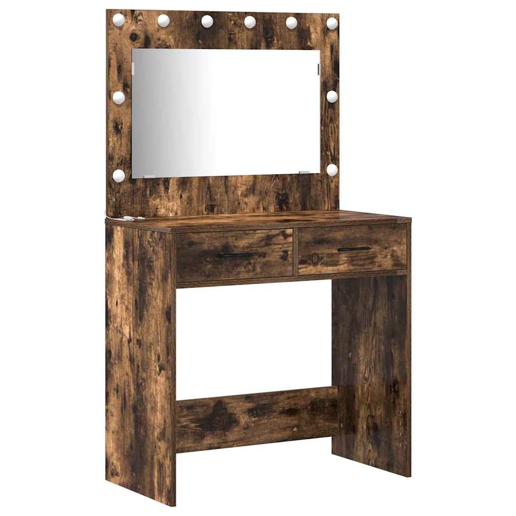 Makeup Table with Mirror Lighting (2 pcs) Brown Particleboard