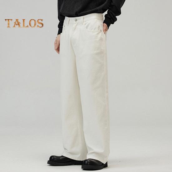 Men Pants Solid Color Straight Wide Leg Retro Style Pants with Pockets Zippered Trousers for Daily Home Streetwear Sports