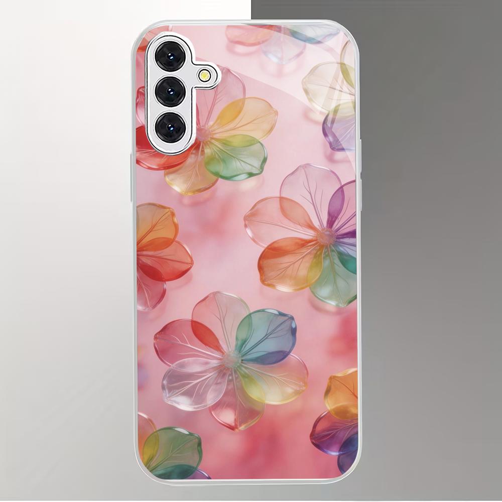 Pink floral patterned glass phone case suitable for Samsung Galaxy S26 S25 S24 S23 S22 S20 FE/Ultra/Plus anti drop back cover