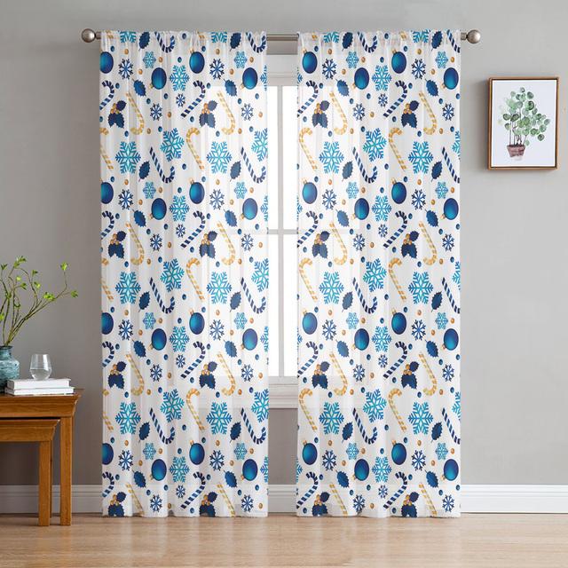 Christmas Elk Cartoon Gift Tulle Curtains For Living Room Decoration Modern Chiffon Sheer Voile Kitchen Curtain