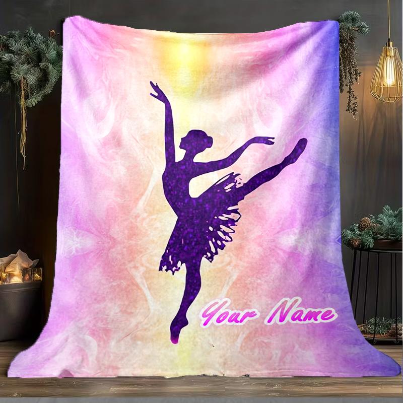 1PC Custom Name Ballerina Graceful Pose Outdooor Flannel Blankets Patterns Throw Blanket All-Season Soft Gift for Couch, Bed, Camping Gifts