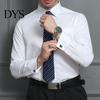 Long Sleeve Shirt Men Formal Business Style Turn-down Collar Single-breasted Soft Breathable Striped Lapel Solid Color Loose French Cufflink Plus Size