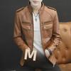 Men's Fashion Stand Collar Leather Motorcycle Jacket with Multi-Pockets for Autumn and Winter