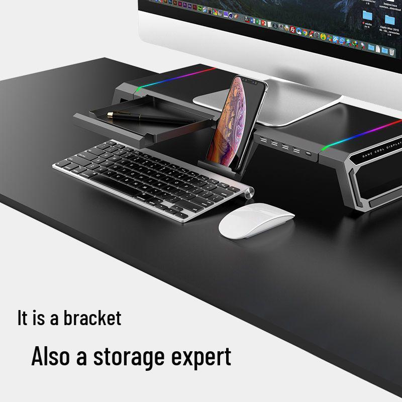 Multifunctional Monitor Riser Stand with USB Extension & Desktop Storage