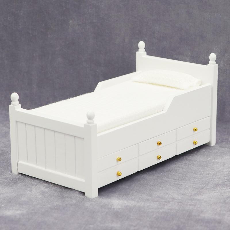 

1:12 Dollhouse Mini Bedroom Set: Modern Natural Wood Drawer Bed Ornament