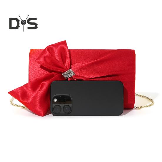 Imitation Silk Satin Clutch Bag with Bow Decoration Satin Fabric Cover Evening Handbag Weddings Formal Events Shoulder Bag