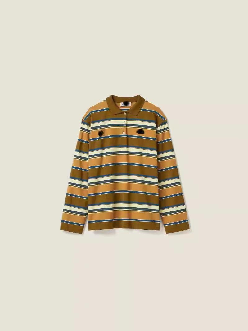 Nanyou Women s Clothing M Home 25 Spring and Autumn New College Style Contrast Color Lapel Long Sleeve Striped Loose Top Men s and Women s Same Style S