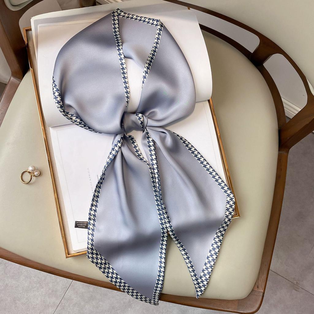 New Houndstooth Solid Color Scarf for Women with Thin Narrow Strips Decorative Small Scarf Headband Tied Bag Streamer Scarf