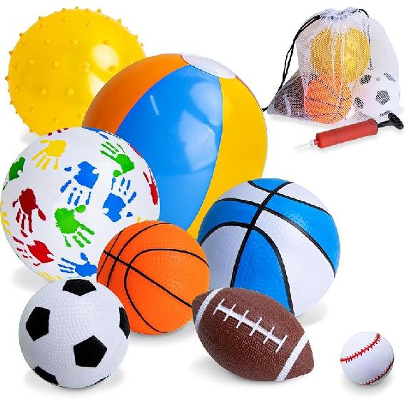 Balls for Toddlers 1-3,Toddler Sports Toys,Set of 7 Kids Ball Soft Foam Baby Sports Balls- Soccer Ball Basketball Baseball Rugby Bounce Ball