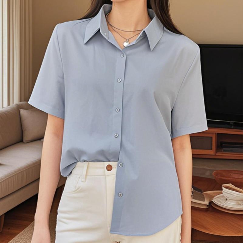 Cămașă de vară cu mânecă scurtă pentru femei, Versatilă, stil japonez lejer, Top formal cu temperament profesional, care cade bine
