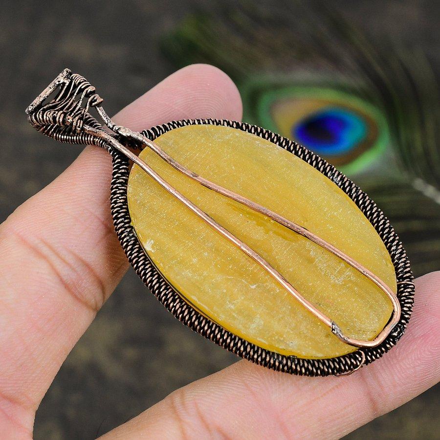 Gema de Fluorita Amarela Envolvimento em Fio de Cobre Pingente de Joia 2.88