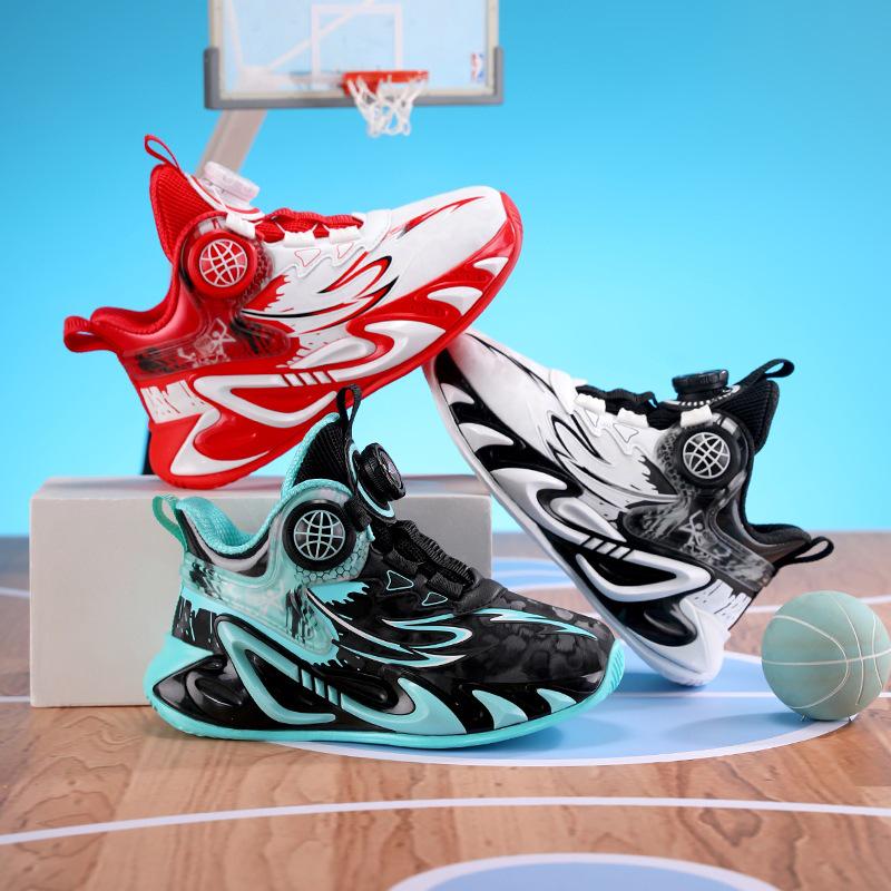 New Autumn Boys' Leather Basketball and Training Shoes for Primary Students, Trendy Design.
