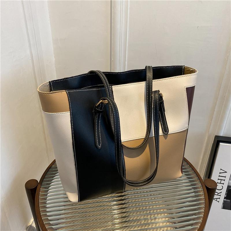 Fashion Splicing Candy Color Women's Bag 2025 New PU Soft Surface Casual Shoulder Bag Simple Hand Carry Women's Bag