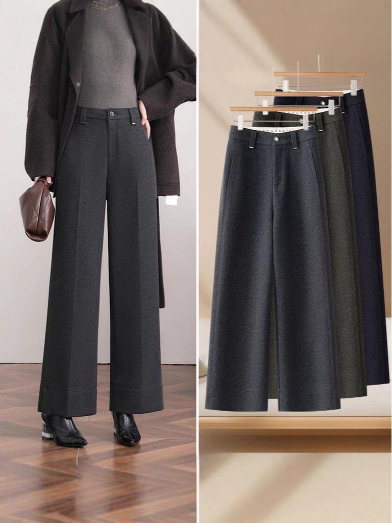 2025 Autumn/Winter Women's Slimming Stylish Wool Wide-Leg Cropped Pants