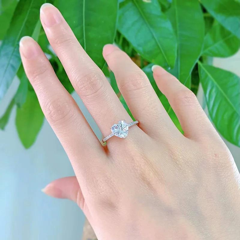 SpringLady 925 Sterling Silver Lab Sapphire 8MM Heart Cut High Carbon Diamond Gemstone Wedding Engagement Ring Fine Jewelry