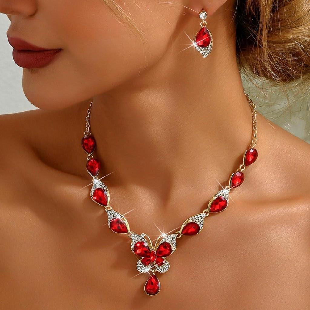 Latest Stylish Design Fancy Wedding Party Crystal Necklace Jewellery Set for Women