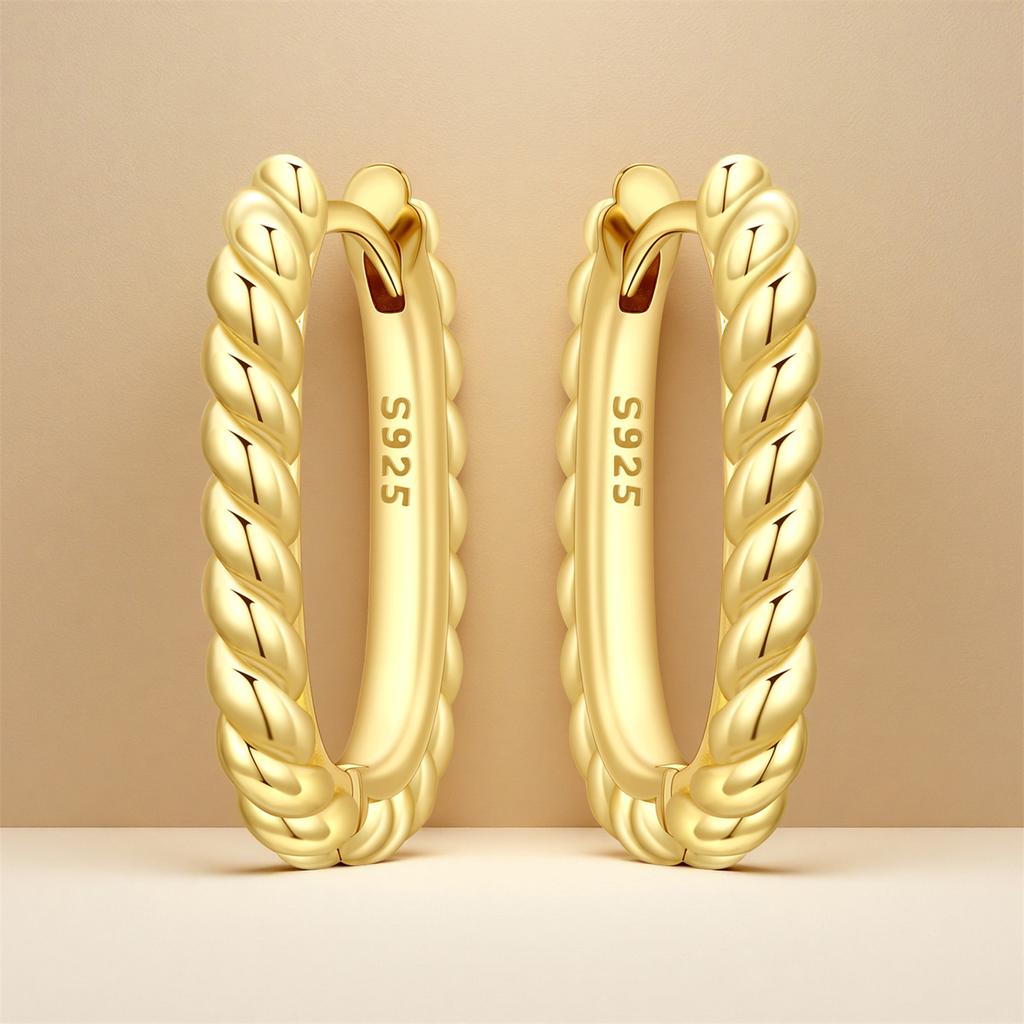 925 Gold Twisted U-shaped Earrings Women Hoop Earring Anniversary Jewelry Trendy Gifts