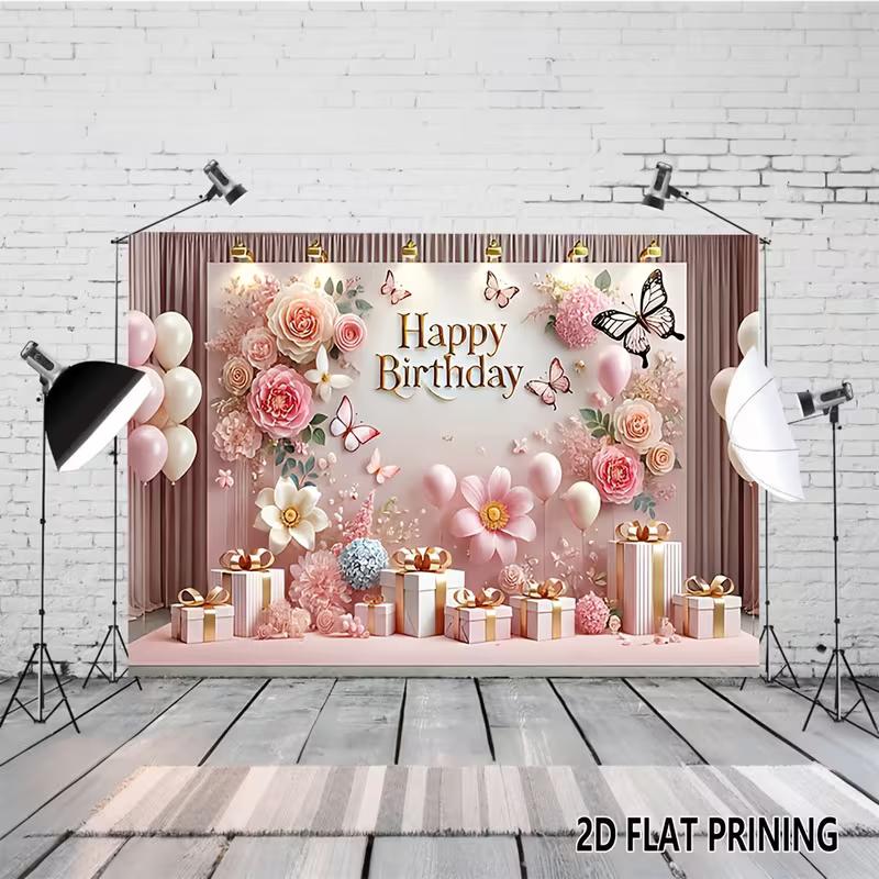 2D Pink Floral Backdrop for Girls' & Women's Birthday Shoots