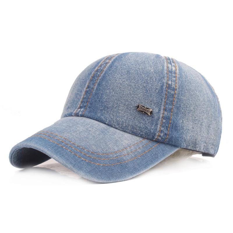Vintage Denim Baseball Cap with Metal Badge Adjustable Washed Cotton Dad Hat