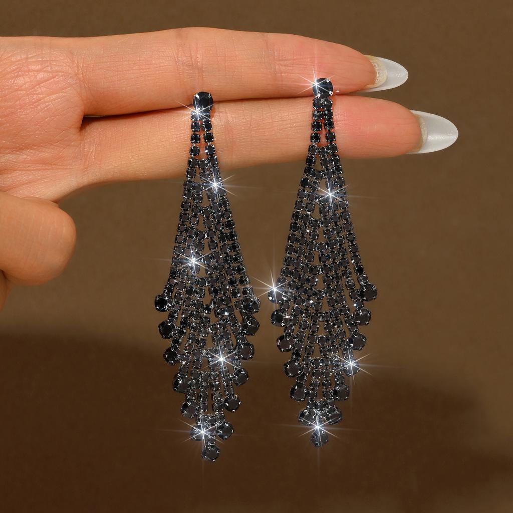 Wind Exaggerated Earrings Super Flash Diamond Long Earrings Women'S Fashion High-End Stud Earrings Earrings Jewelry